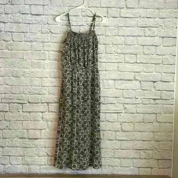 dip spaghetti strap dress blue/beige floral elastic at top and waist size M - Picture 1 of 7